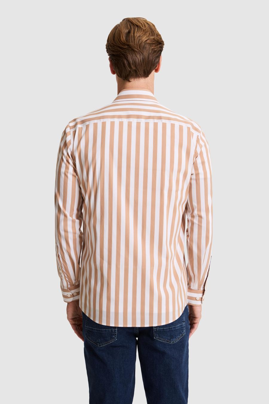 Kahverengi Slim Fit Çizgili Gömlek - 50285448007