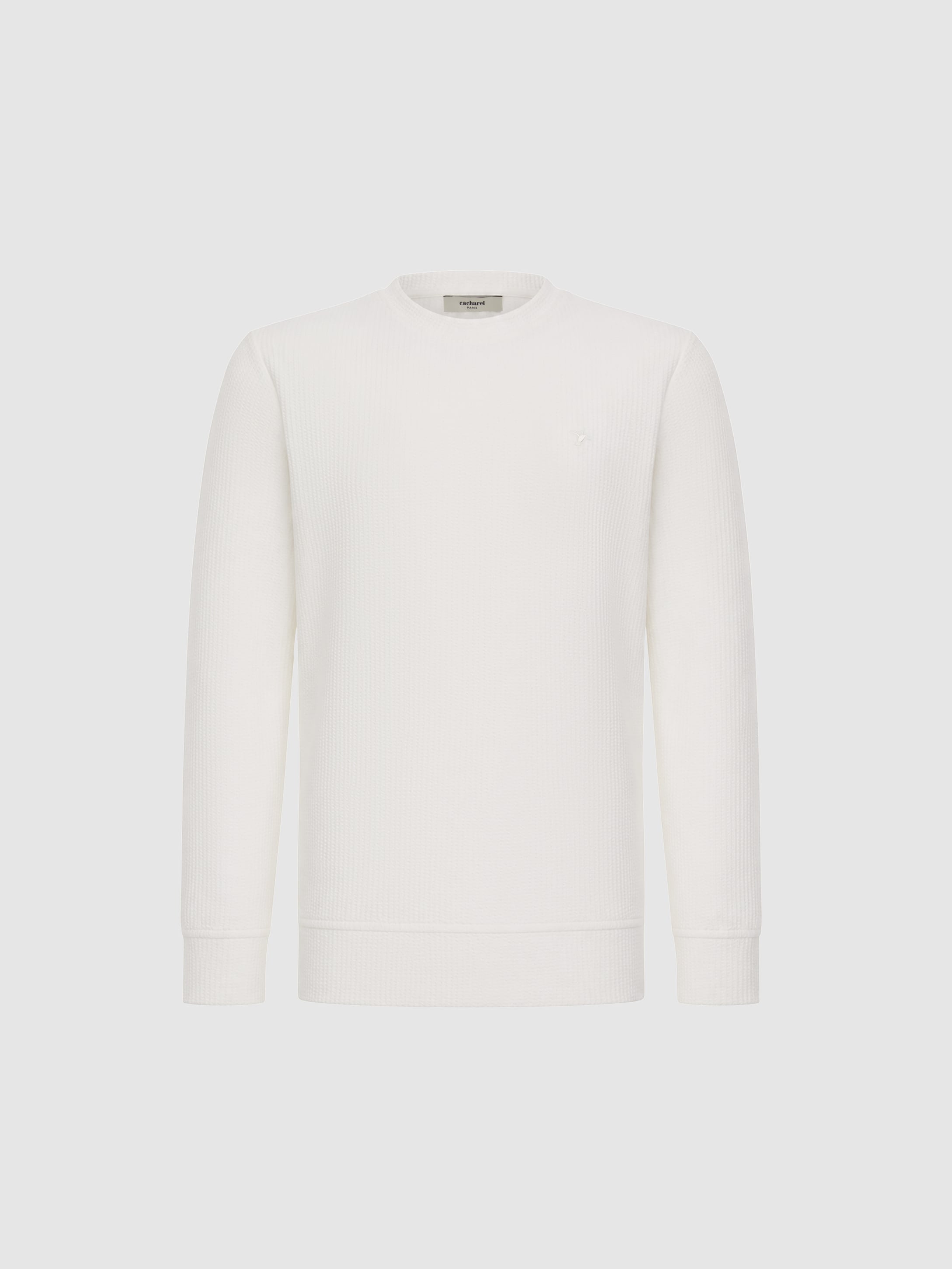 Beyaz Regular Fit Pamuk Karışımlı Bisiklet Yaka Sweatshirt