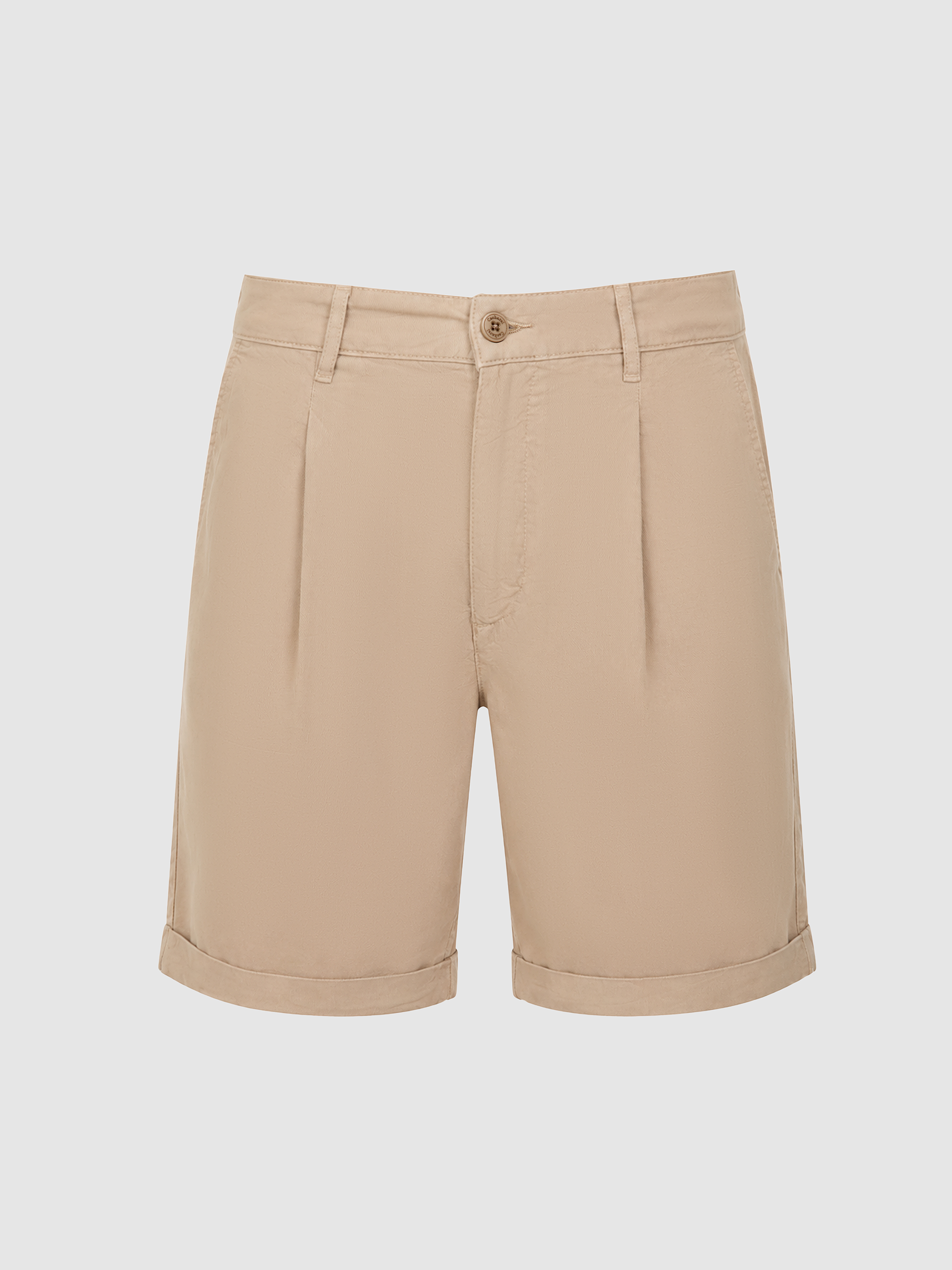 Bej Regular Fit Pileli Bermuda Şort