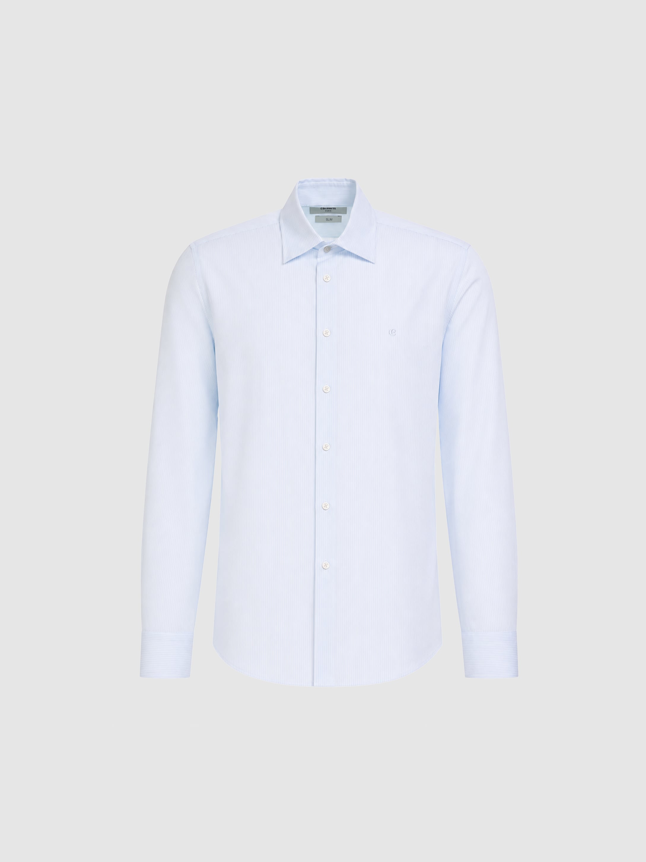 Mavi Slim Fit Pamuk Karışımlı Klasik Yaka Çizgili Gömlek